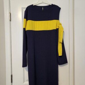 Shein Navy Blue & Mustard Cutout One Shoulder Dress